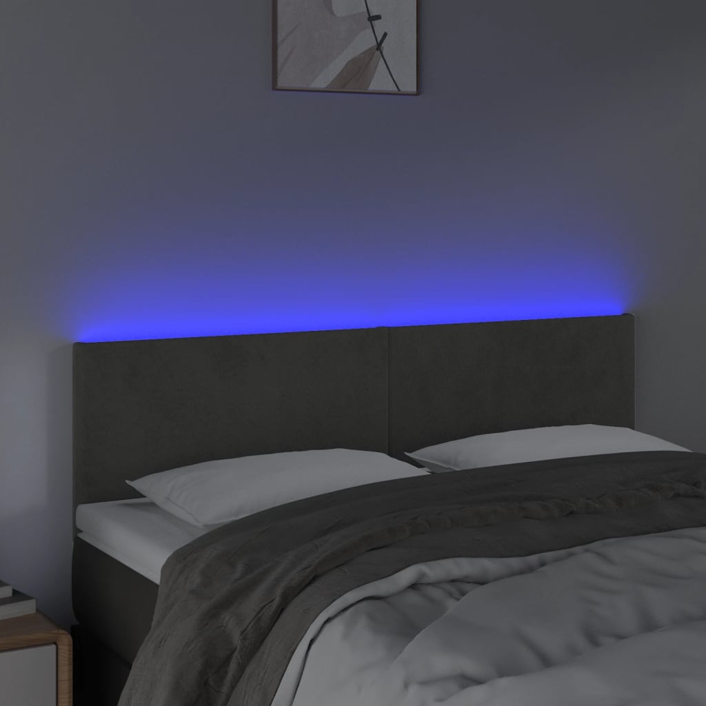 Testiera A Led Grigio Scuro 144x5x78/88 Cm In Velluto - Image 3