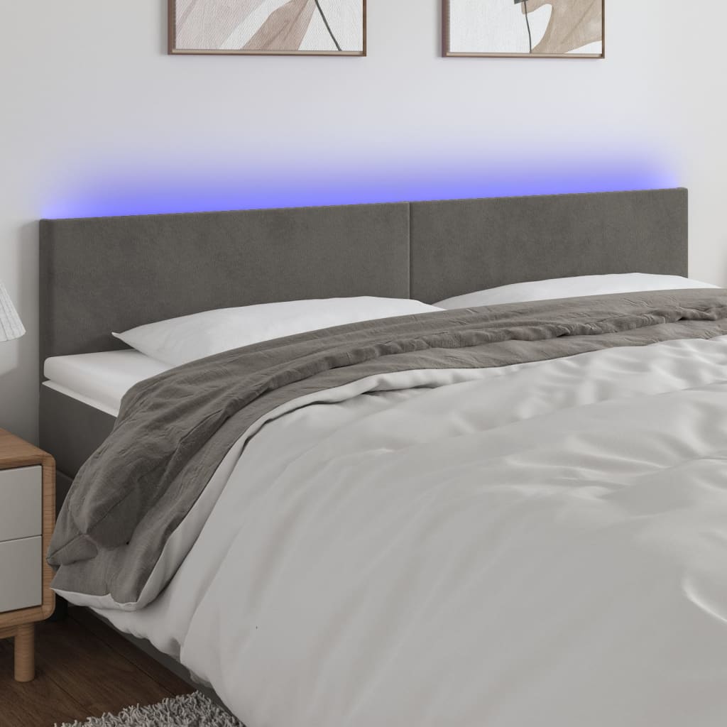 Testiera A Led Grigio Scuro 200x5x78/88 Cm In Velluto