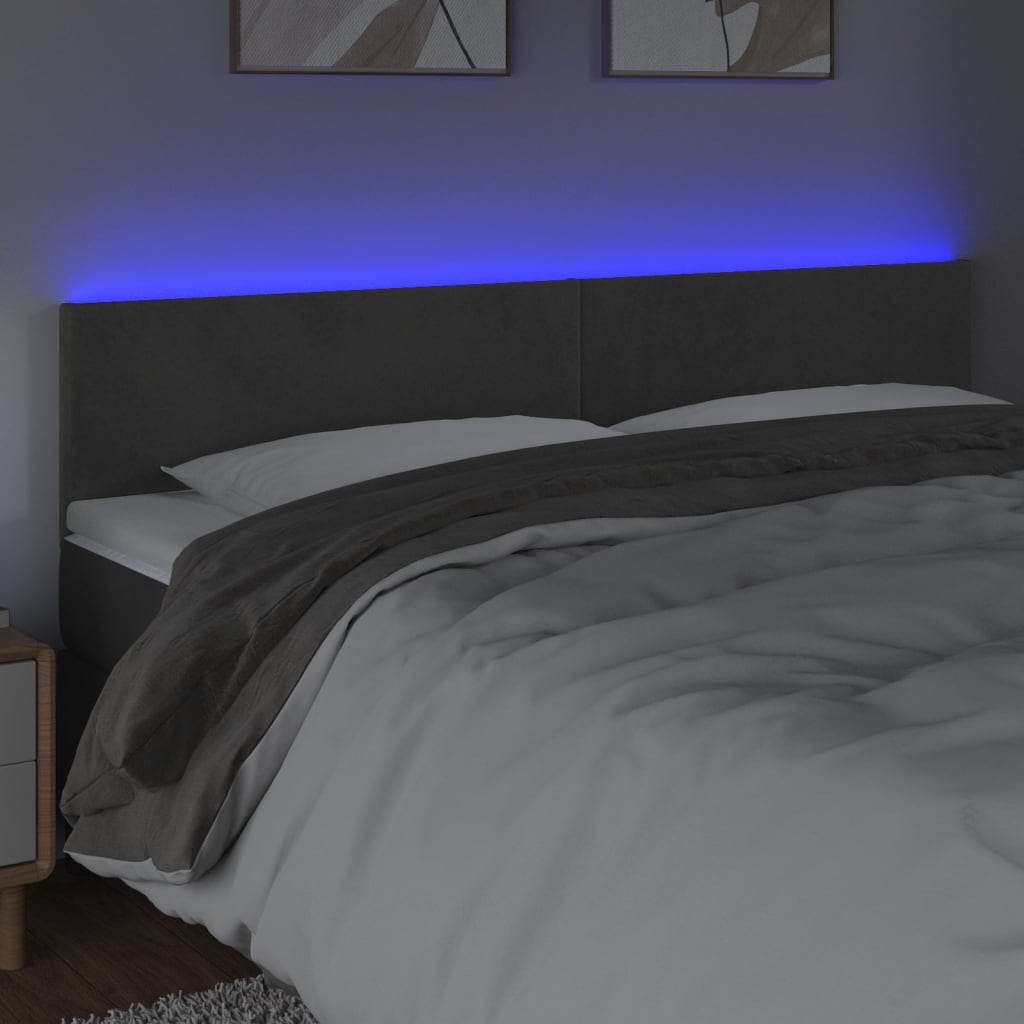 Testiera A Led Grigio Scuro 200x5x78/88 Cm In Velluto - Image 3