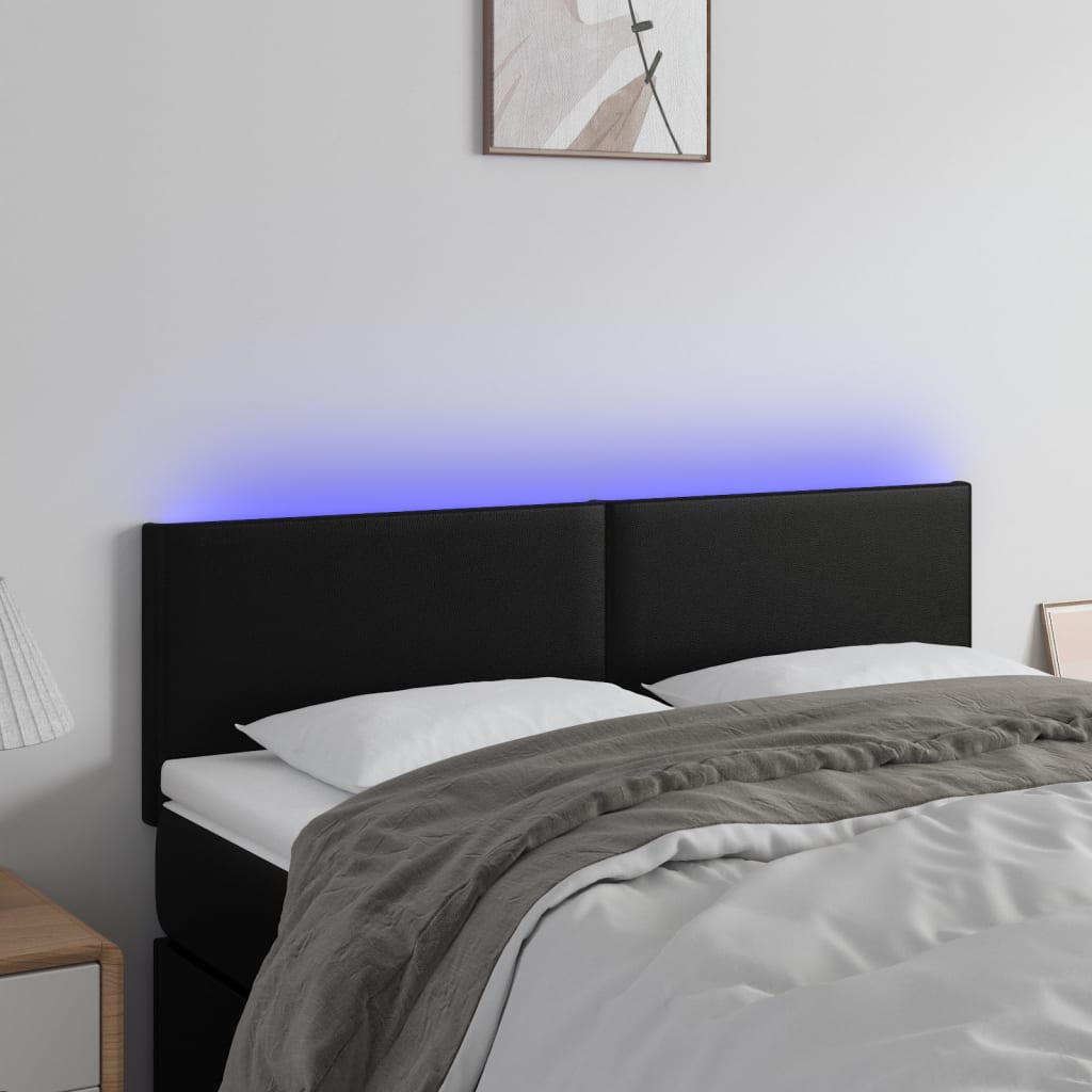 Testiera A Led Nera 144x5x78/88 Cm In Similpelle