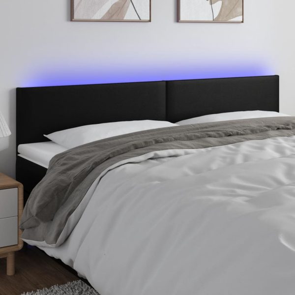 Testiera A Led Nera 180x5x78/88 Cm In Similpelle
