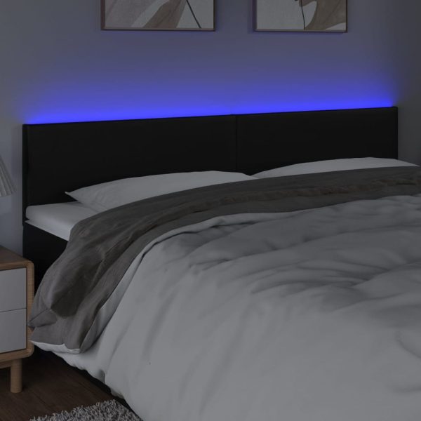 Testiera A Led Nera 180x5x78/88 Cm In Similpelle - Image 3