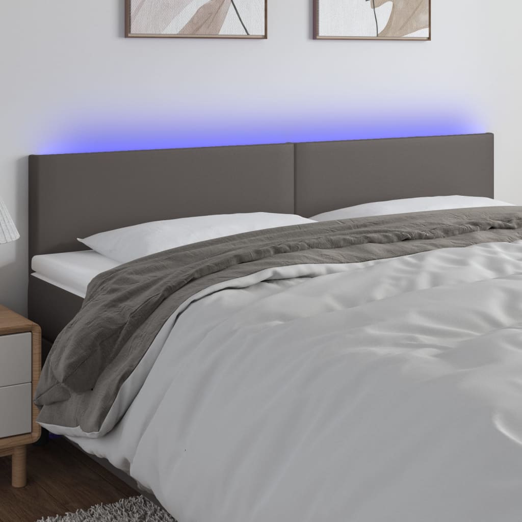 Testiera A Led Grigio 180x5x78/88 Cm In Similpelle