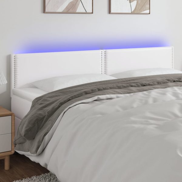 Testiera Bianca A Led 200x5x78/88 Cm In Similpelle