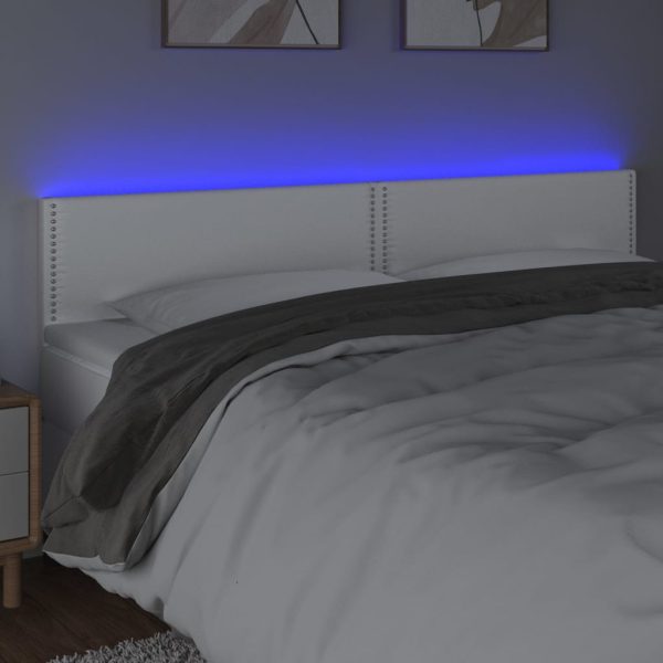 Testiera Bianca A Led 200x5x78/88 Cm In Similpelle - Image 3