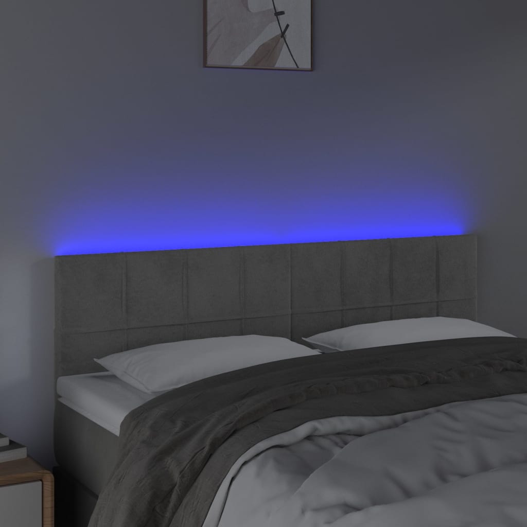 Testiera A Led Grigio Chiaro 144x5x78/88 Cm In Velluto - Image 3