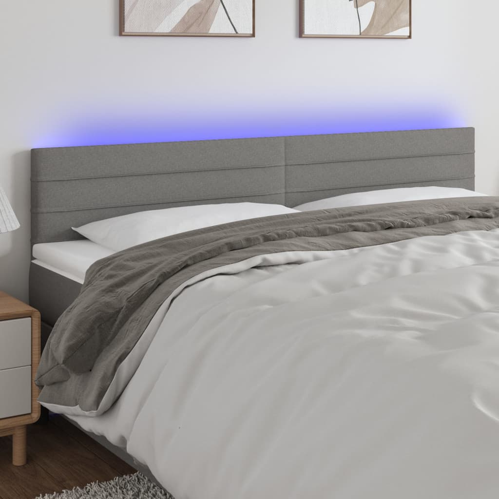 Testiera A Led Grigio Scuro 200x5x78/88 Cm In Tessuto