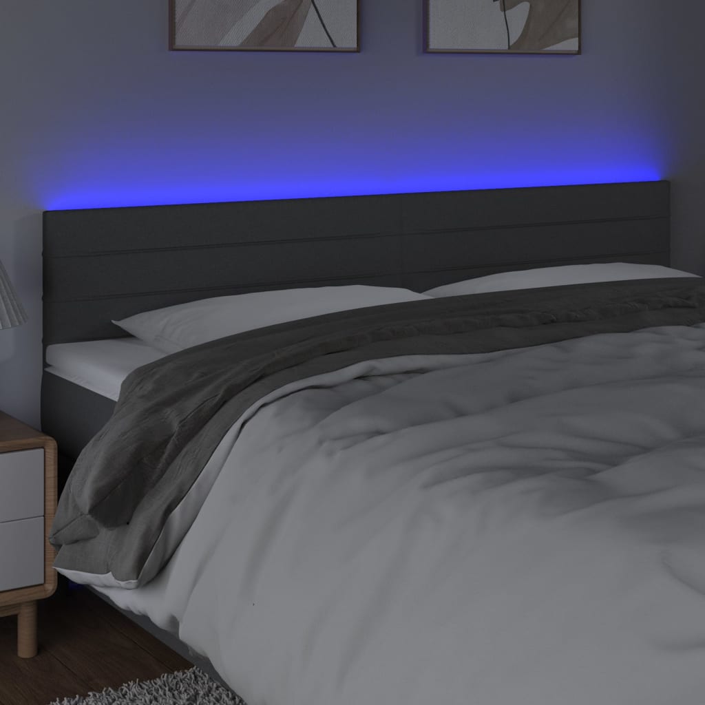 Testiera A Led Grigio Scuro 200x5x78/88 Cm In Tessuto - Image 3