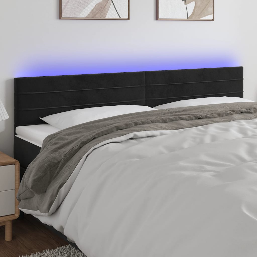 Testiera A Led Nera 180x5x78/88 Cm In Velluto