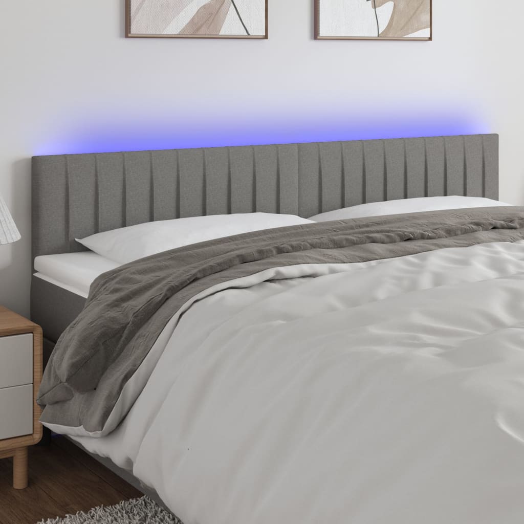Testiera A Led Grigio Scuro 160x5x78/88 Cm In Tessuto