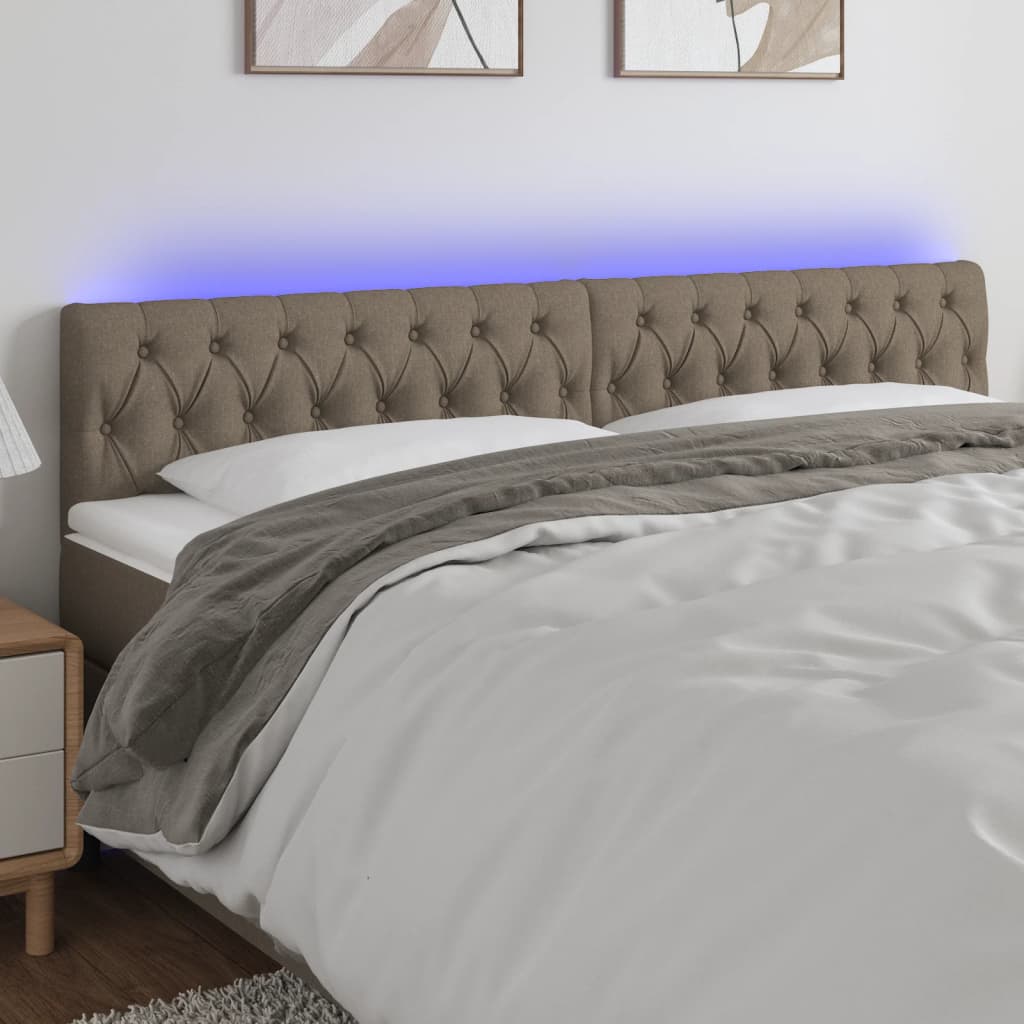 Testiera A Led Tortora 200x7x78/88 Cm In Tessuto