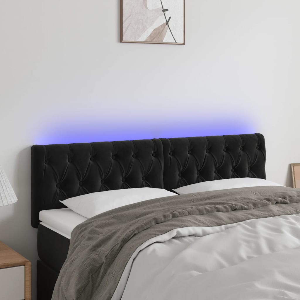 Testiera A Led Nera 144x7x78/88 Cm In Velluto