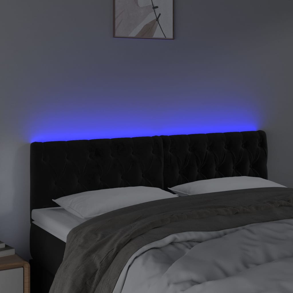Testiera A Led Nera 144x7x78/88 Cm In Velluto - Image 3