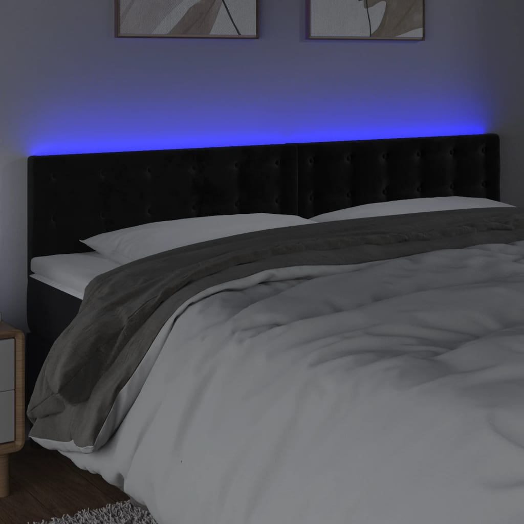 Testiera A Led Nera 180x5x78/88 Cm In Velluto - Image 3
