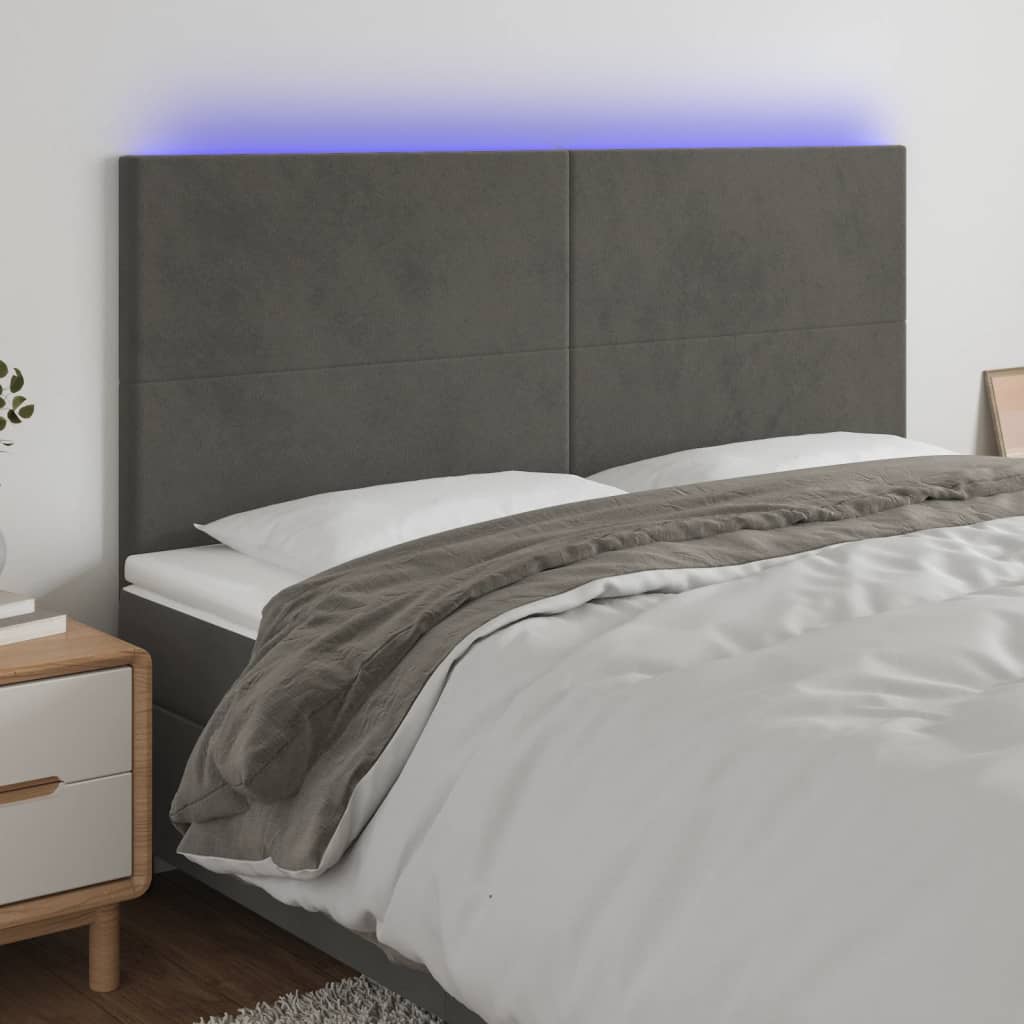 Testiera A Led Grigioscuro 180x5x118/128cm In Velluto