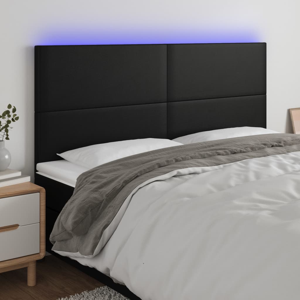 Testiera A Led Nera 200x5x118/128cm In Similpelle