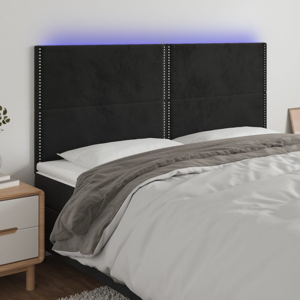 Testiera A Led Nera 160x5x118/128 Cm In Velluto
