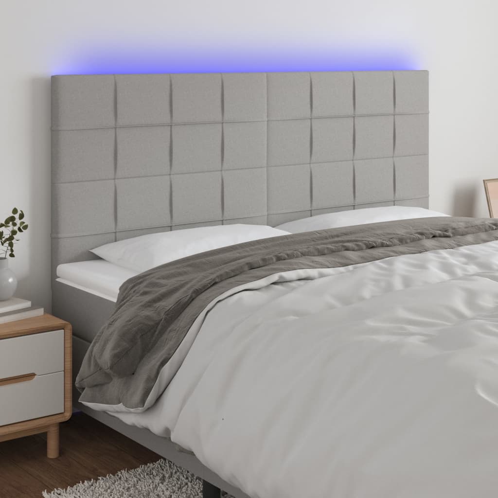 Testiera A Led Grigio Chiaro 160x5x118/128 Cm In Tessuto
