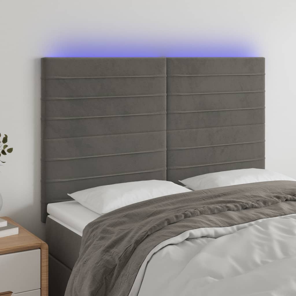 Testiera A Led Grigio Scuro 144x5x118/128cm In Velluto
