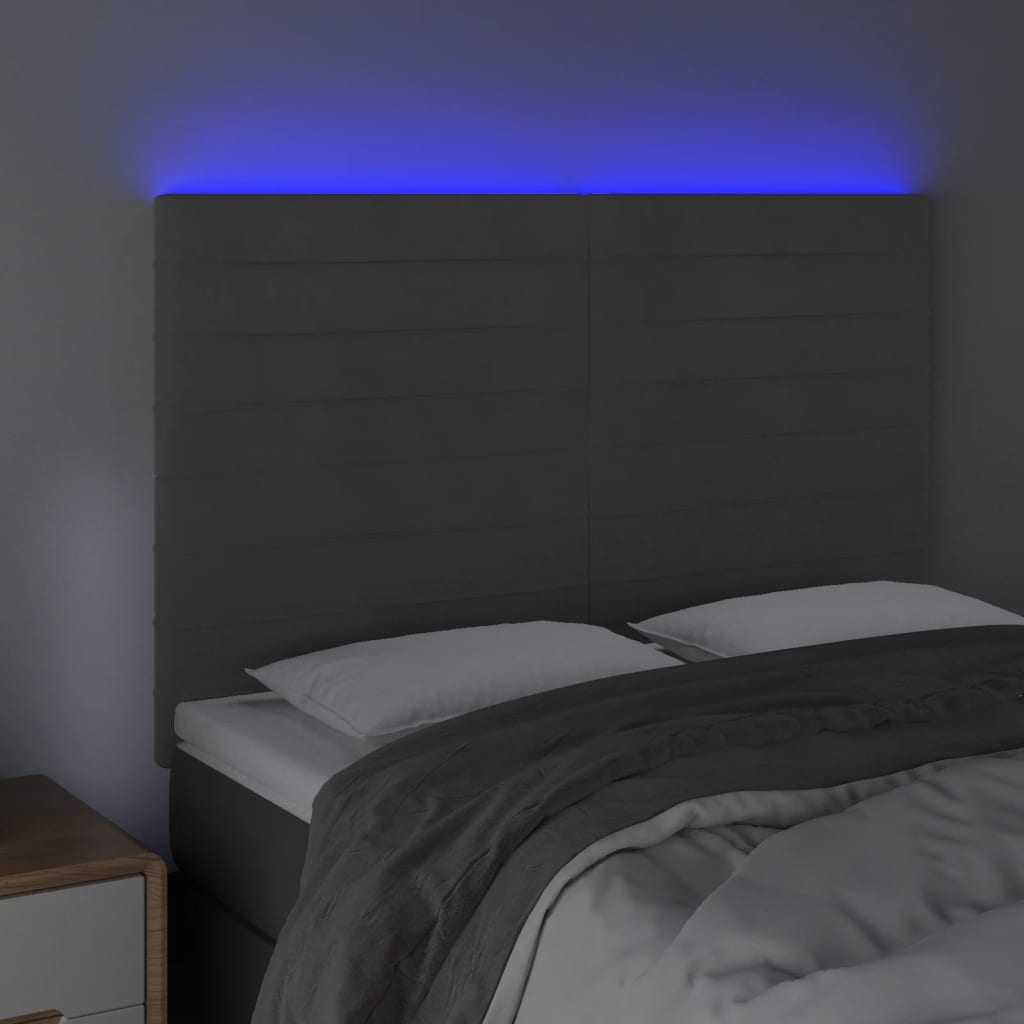 Testiera A Led Grigio Scuro 144x5x118/128cm In Velluto - Image 3