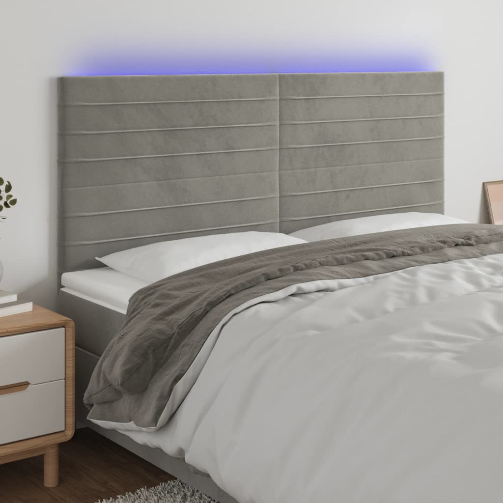 Testiera A Led Grigio Chiaro 160x5x118/128 Cm In Velluto