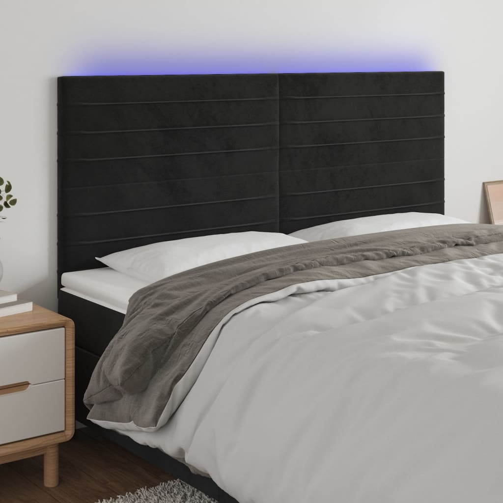 Testiera A Led Nera 180x5x118/128 Cm In Velluto
