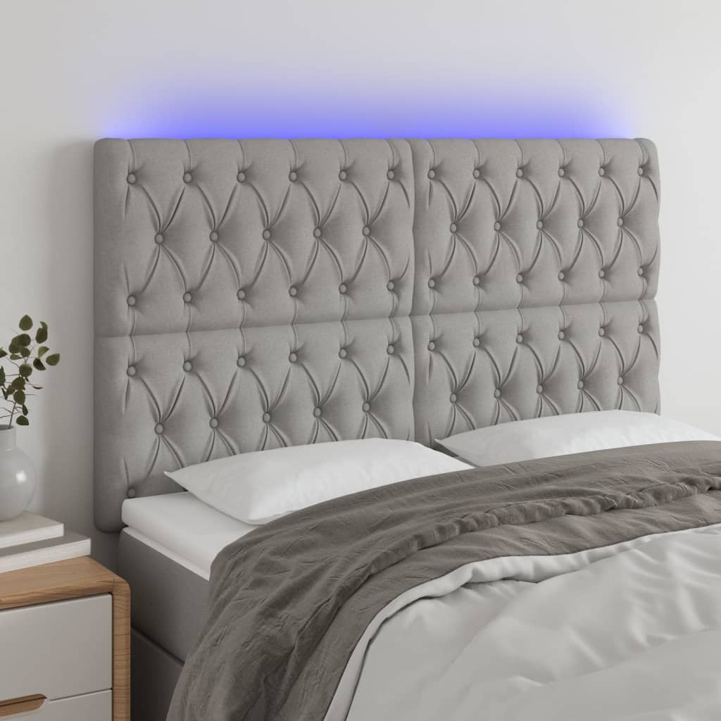 Testiera A Led Grigio Chiaro 144x7x118/128 Cm In Tessuto