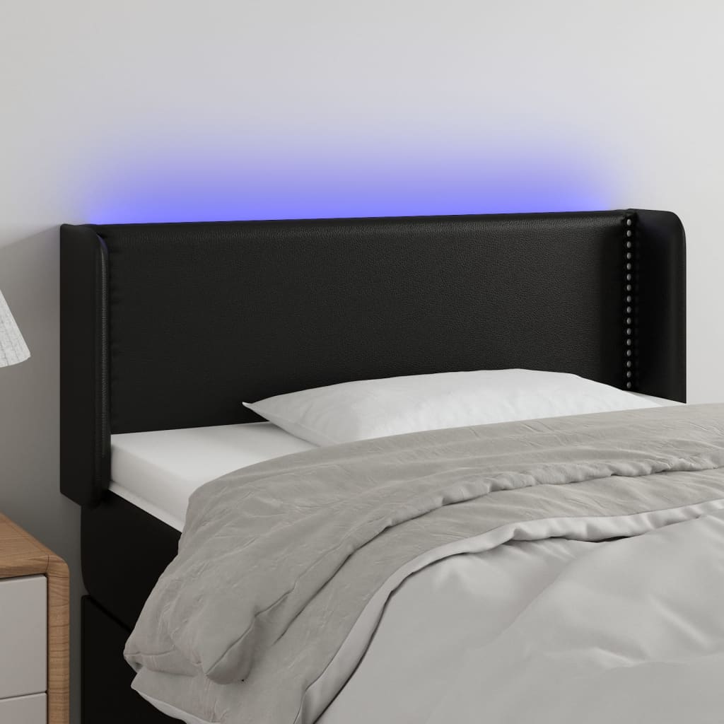 Testiera A Led Nera 103x16x78/88 Cm In Similpelle