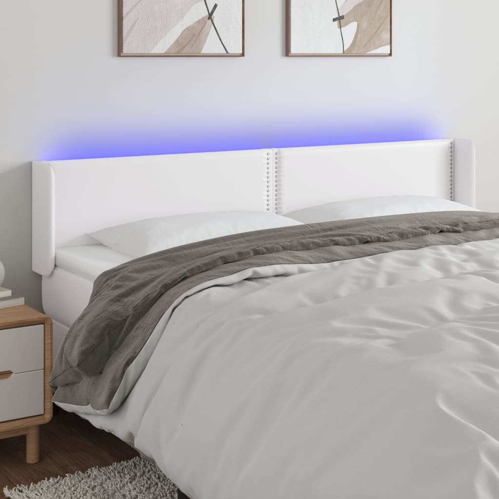 Testiera A Led Bianca 183x16x78/88 Cm In Similpelle