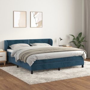 Giroletto A Molle Con Materasso Blu Scuro 180x200 Cm In Velluto