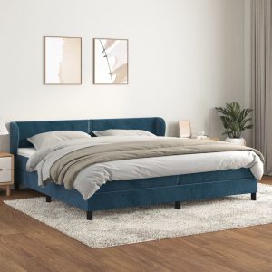Giroletto A Molle Con Materasso Blu Scuro 200x200 Cm In Velluto