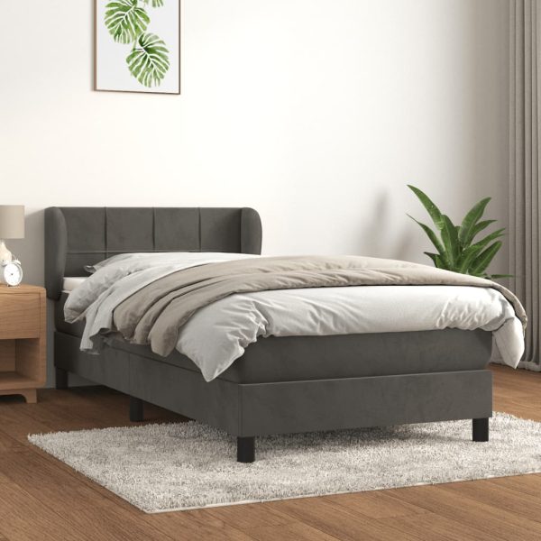 Giroletto A Molle Con Materasso Grigio Scuro 100x200 Cm Velluto