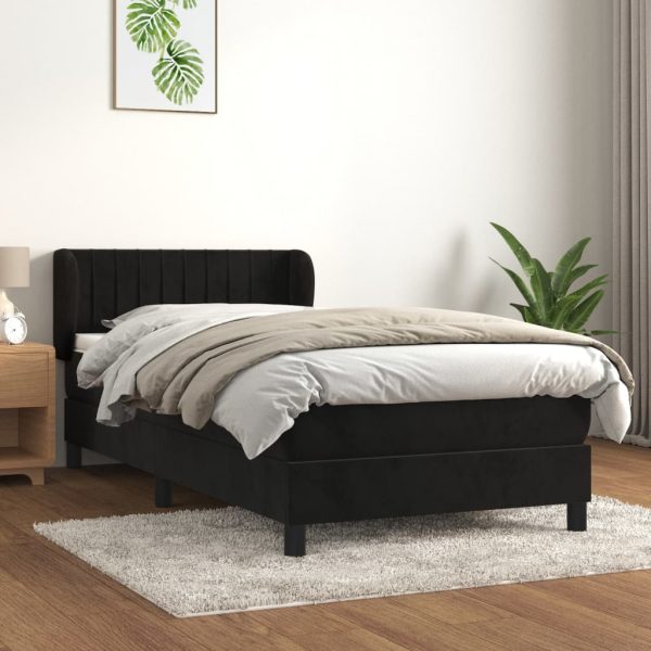 Giroletto A Molle Con Materasso Nero 80x200 Cm In Velluto