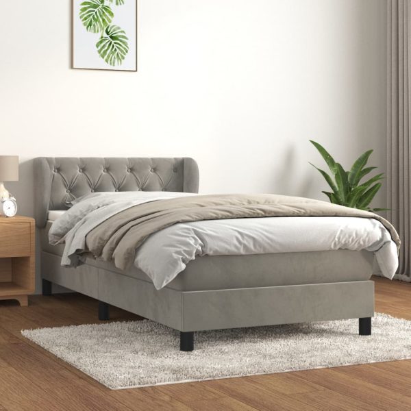 Giroletto A Molle Con Materasso Grigio Chiaro 80x200 Cm Velluto