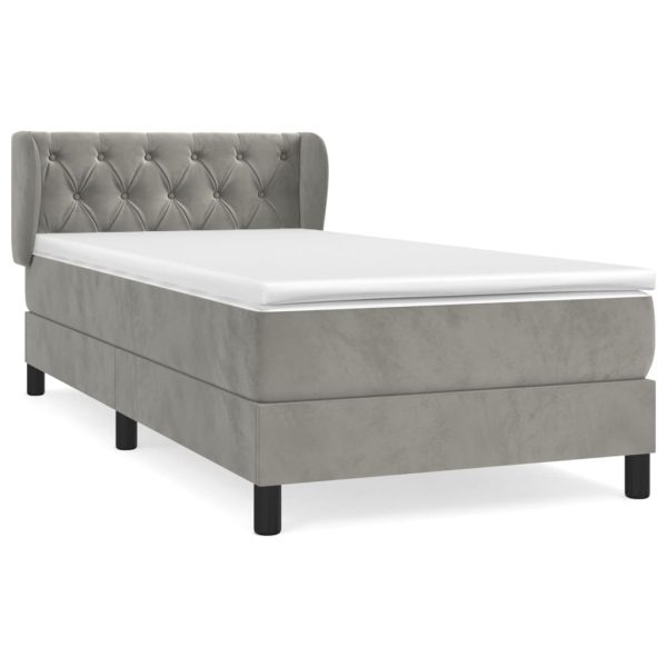 Giroletto A Molle Con Materasso Grigio Chiaro 80x200 Cm Velluto - Image 2