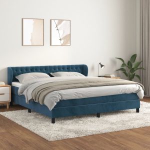 Giroletto A Molle Con Materasso Blu Scuro 160x200 Cm In Velluto
