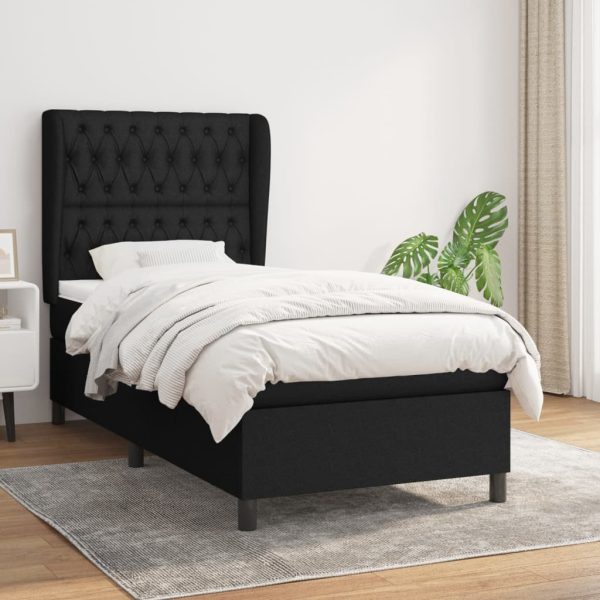 Giroletto A Molle Con Materasso Nero 90x190 Cm In Tessuto