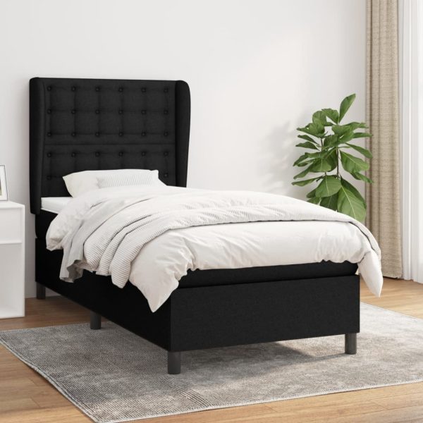 Giroletto A Molle Con Materasso Nero 90x190 Cm In Tessuto