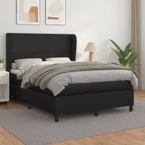 Giroletto A Molle Con Materasso Nero 140x190 Cm In Similpelle