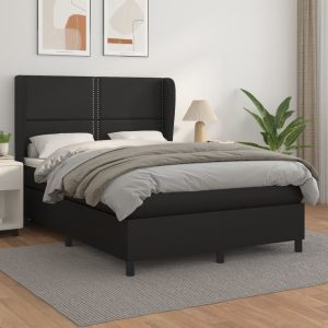 Giroletto A Molle Con Materasso Nero 140x200 Cm In Similpelle