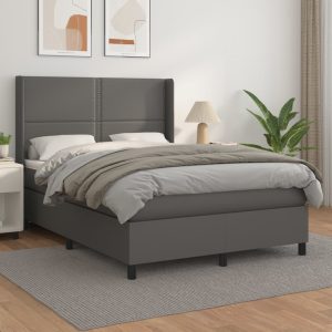 Giroletto A Molle Con Materasso Grigio 140x200 Cm In Similpelle