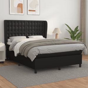 Giroletto A Molle Con Materasso Nero 140x200 Cm In Similpelle