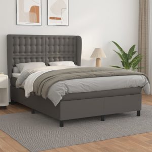 Giroletto A Molle Con Materasso Grigio 140x200 Cm In Similpelle