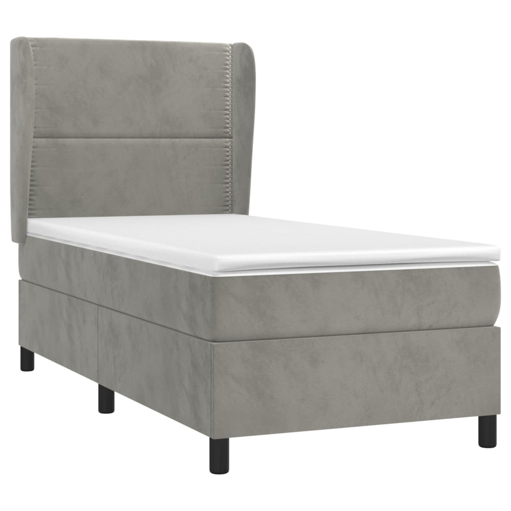 Giroletto A Molle Con Materasso Grigio Chiaro 80x200 Cm Velluto - Image 3