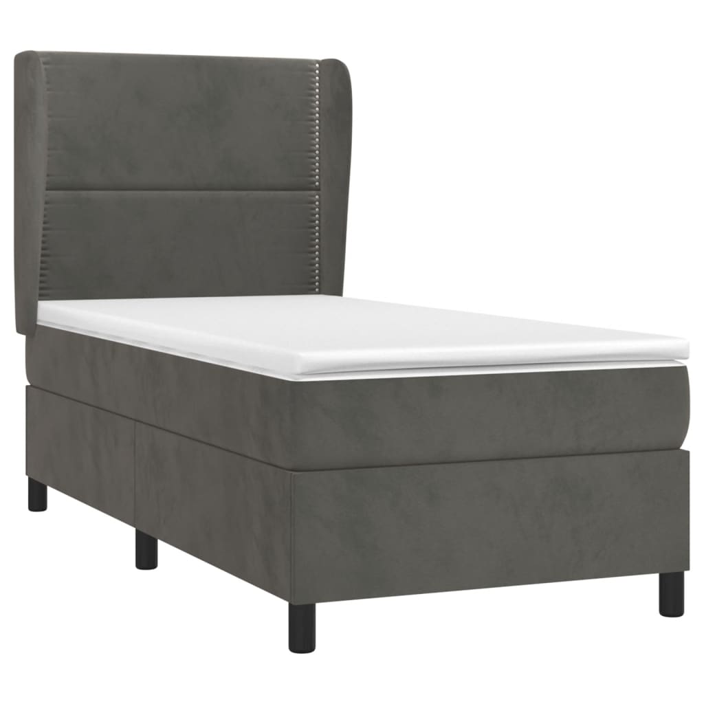 Giroletto A Molle Con Materasso Grigio Scuro 90x190 Cm Velluto - Image 3