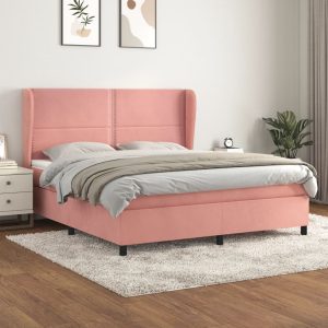 Giroletto A Molle Con Materasso Rosa 180x200 Cm In Velluto