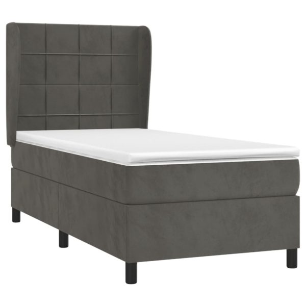 Giroletto A Molle Con Materasso Grigio Scuro 100x200 Cm Velluto - Image 3