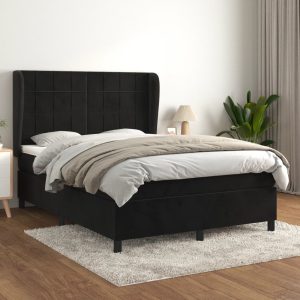 Giroletto A Molle Con Materasso Nero 140x200 Cm In Velluto