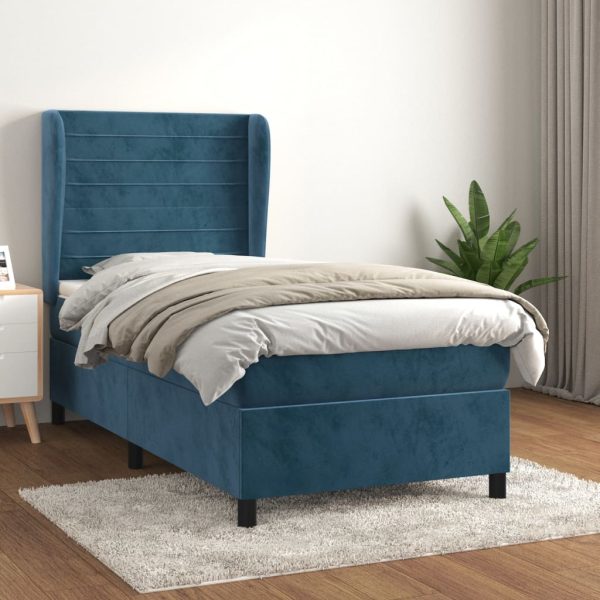 Giroletto A Molle Con Materasso Blu Scuro 90x190 Cm In Velluto