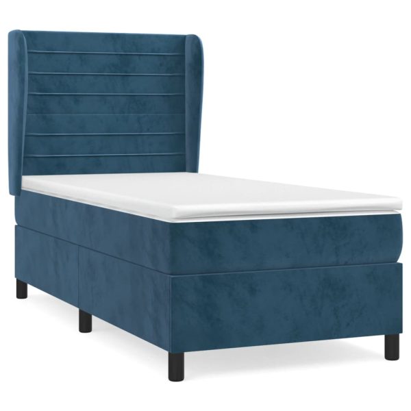 Giroletto A Molle Con Materasso Blu Scuro 90x190 Cm In Velluto - Image 2